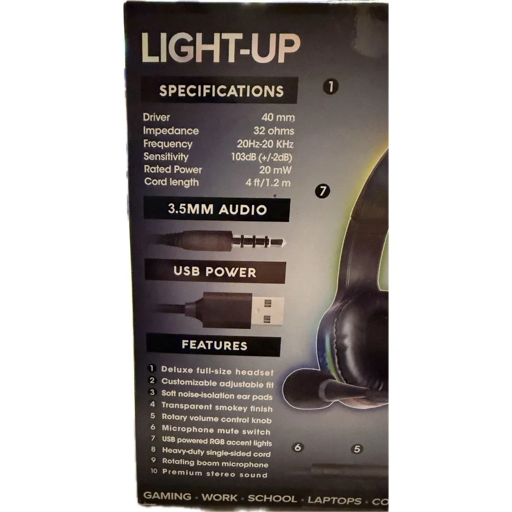 Sentry RGB Light-Up Stereo Gaming Headset with Boom Mic Wired Over-Ear Headphone